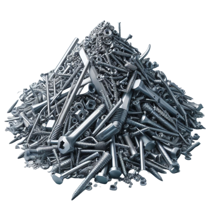Imagem de alguns metais, como pregos, empilhados